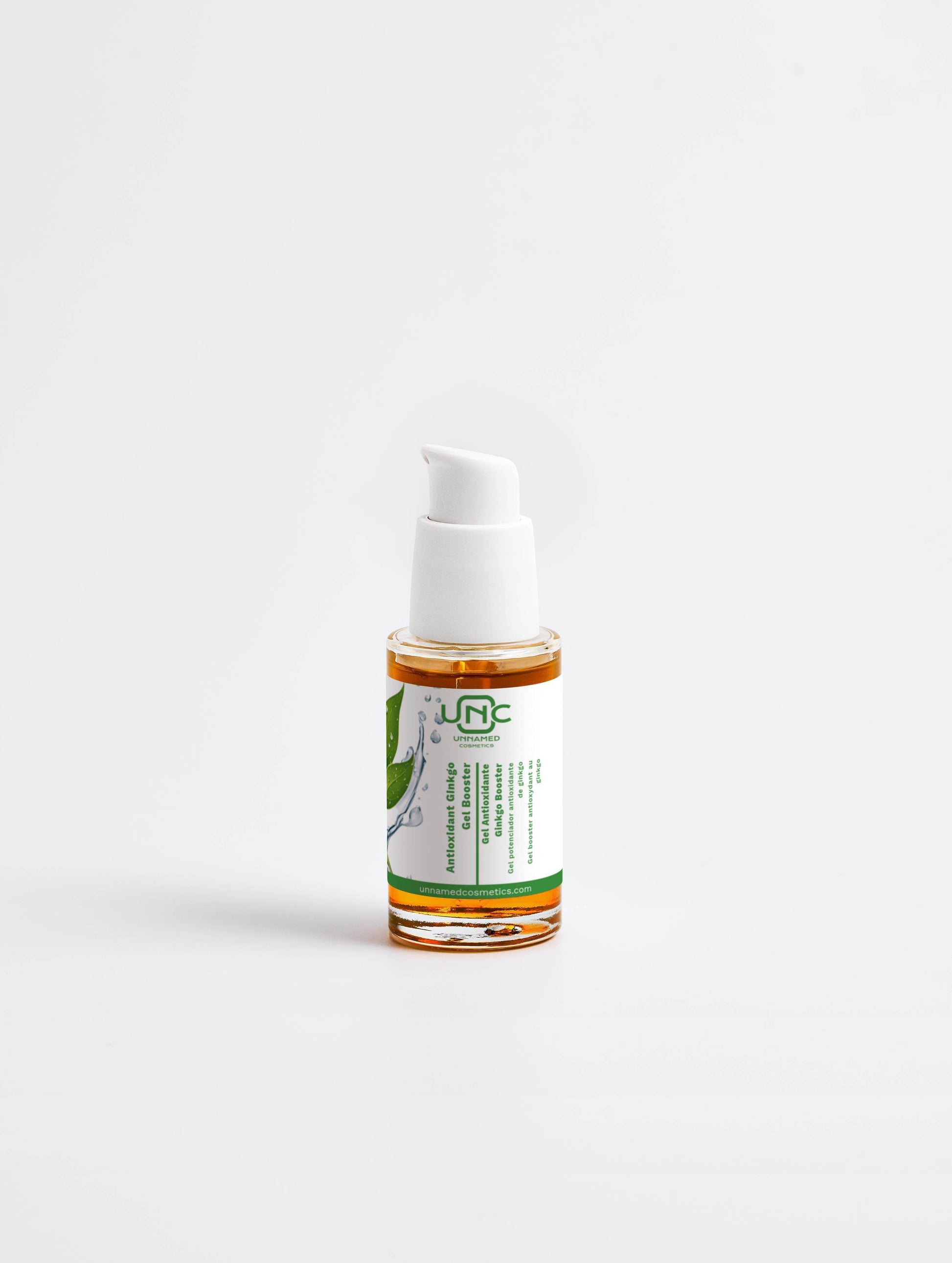 Gel antioxidante ginkgo em embalagem de 30ml da Unnamed Cosmetics para pele radiante.